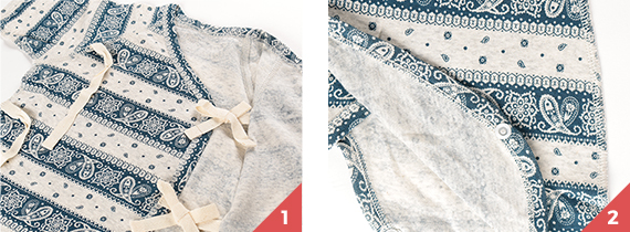 フロント、股下はスナップ止めで体にフィットし動きやすい。 赤ちゃんの足の形に合わせたやや外側に広がったデザイン