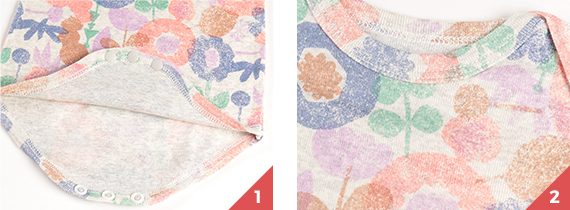 股下がスナップのかぶり仕様なので、お腹がひえにくい 首回りもラグラン仕様で脱ぎはぎも簡単に